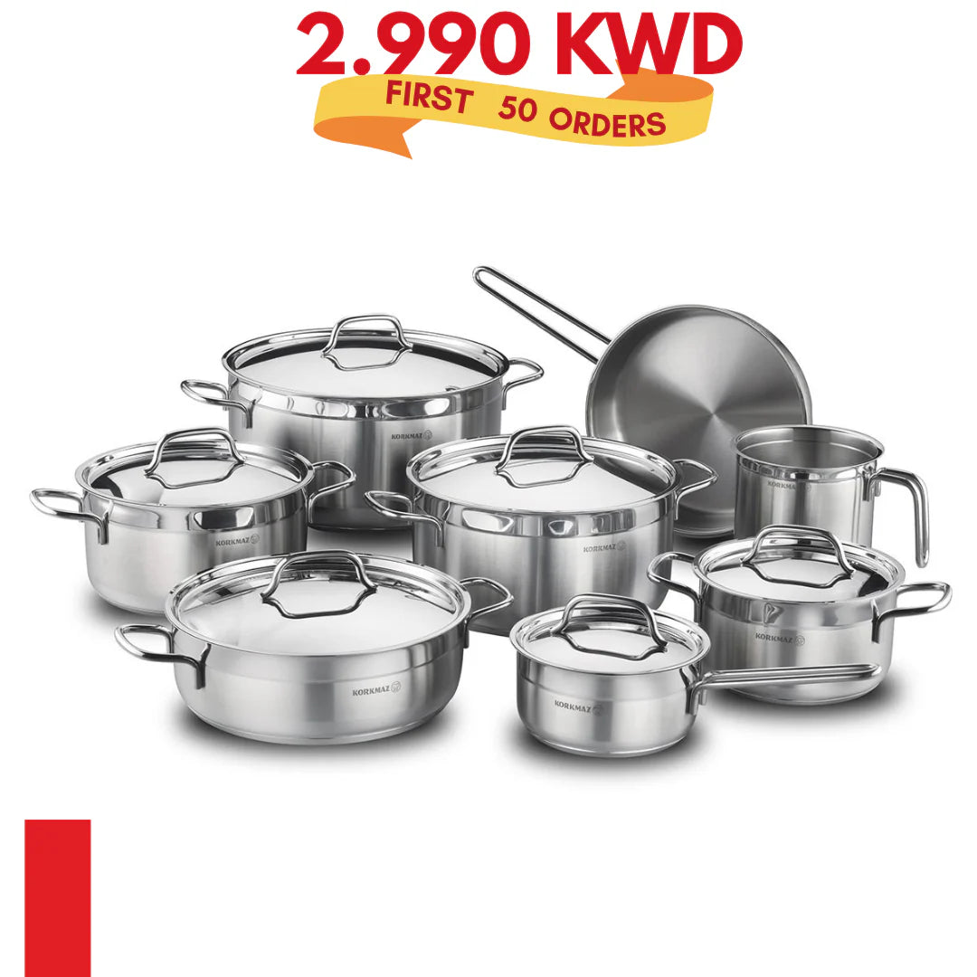 KORKMAZ ALFA GRANDE 14 PCS STAINLESS STEEL COOKWARE SET