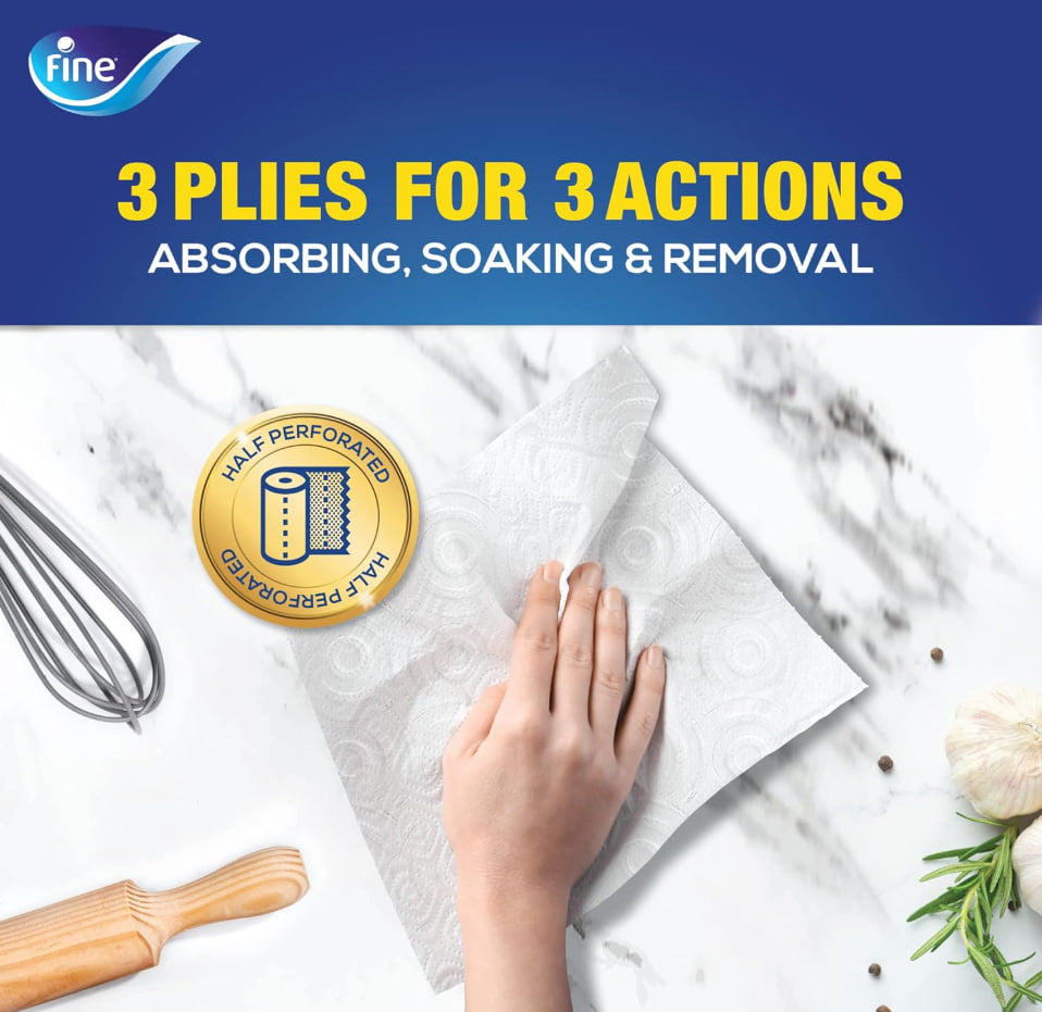 Fine Kitchen Super Towel Pro Paper Towels, 6 Rolls, 60 Sheets x 3 Ply